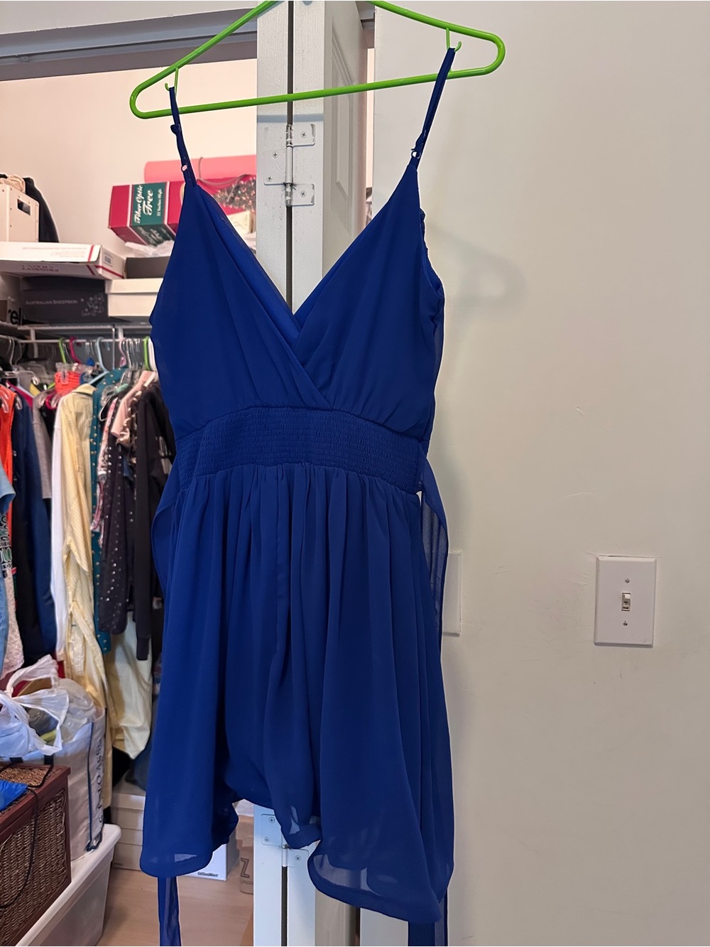 Beautiful Royal Blue V-Neck Chiffon Spaghetti Strap Dress